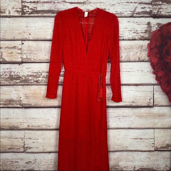 H&M Katy Perry holiday Red Chiffon Maxi Dress - Picture 11 of 16